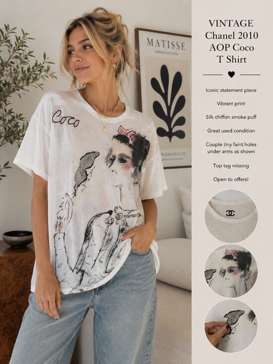 CHANEL Tops - Chanel 2010 AOP Coco Vintage T Shirt
